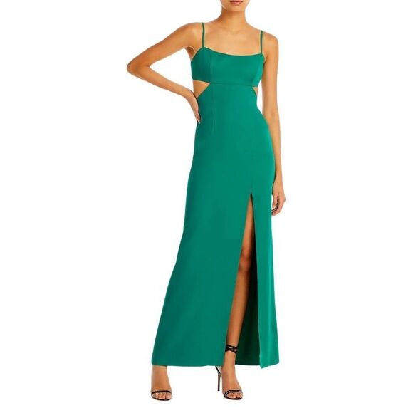 NWT AQUA Formal Green Sleeveless High Slit Cutout Gown - Picture 1 of 7